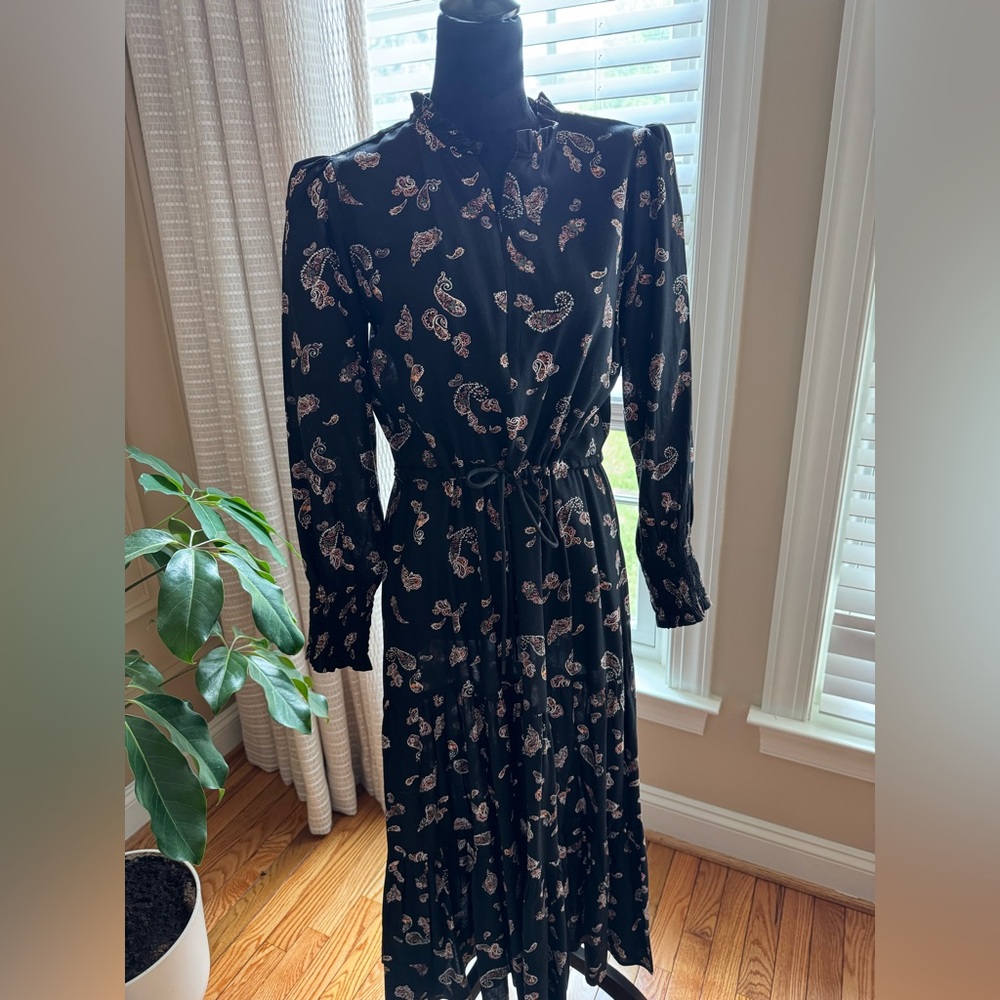 Chic Black Floral Long Sleeve Dress